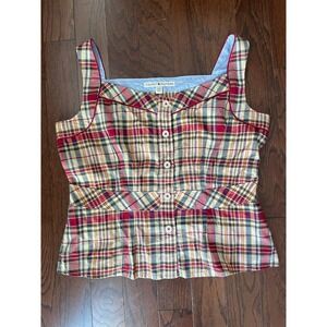 Tommy Hilfiger Crop Top Womens Size Large‎ Red/Yellow Plaid Sleeveless Summer